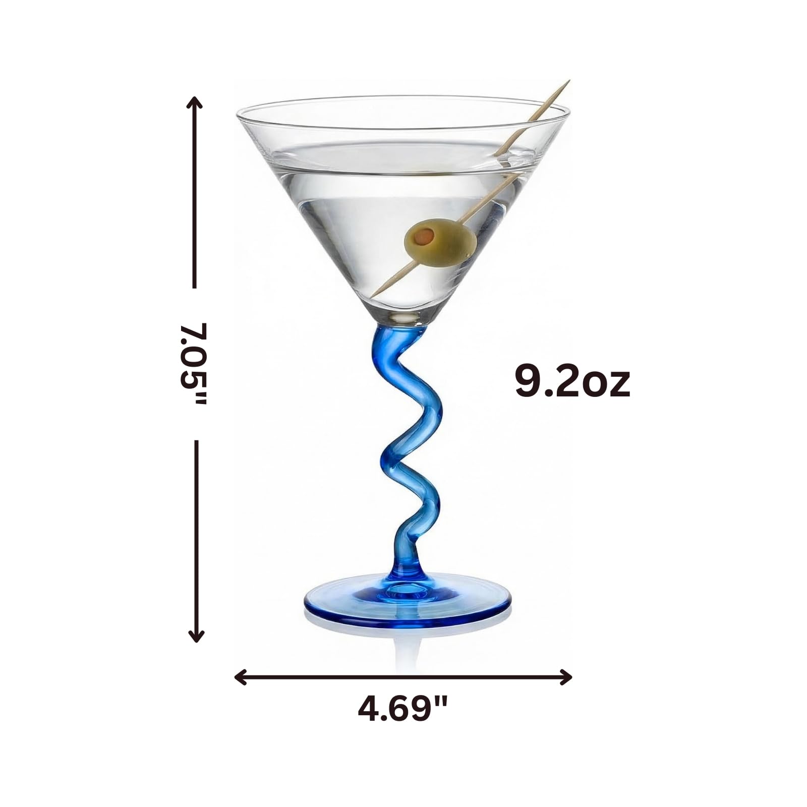 Spiral Stem Martini Glasses Set of 6, 9.2oz 7.05" Multicolor Twisted Base Glass
