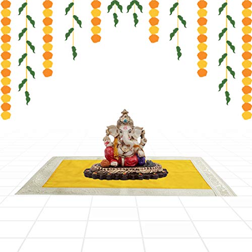 Shoppersduniya Multipurpose Yellow Velvet Aasan for Puja Cloth Mat Mandir, Temple, Home, Office, Base, Chowki, Slab