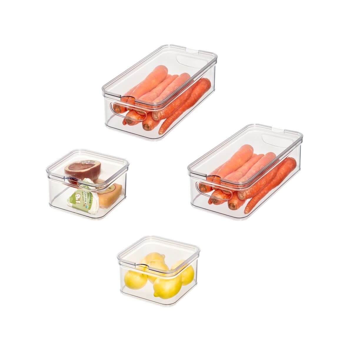 Idesign The Spruce 4-Piece Plastic Refrigerator Organizer Bin Set With Lids, Clear/White