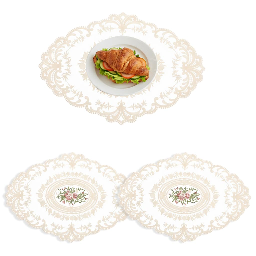 Zibuyu 2 Pcs Round Crochet Table Mats  Vintage Lace Handmade Embroidered Dining Table Mat Accessories, Coaster Set For Dining &