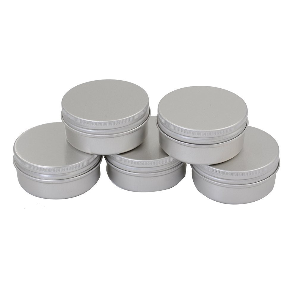 Ctkcom 1-Ounce Metal Tins Screw Top Flat Aluminum Silver Slide Round Tin Containers For Lip Balm,Crafts,Cosmetic,Candles,Travel