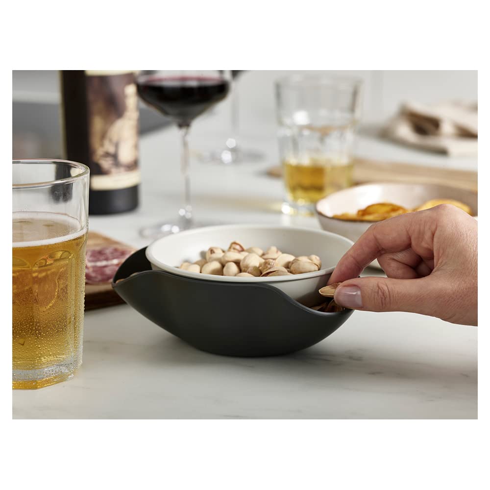 Joseph Joseph Double Dish Pistachio Bowl And Snack Serving Bowl, Gray With Food Waste Compartment Bpa-Free - Gray
