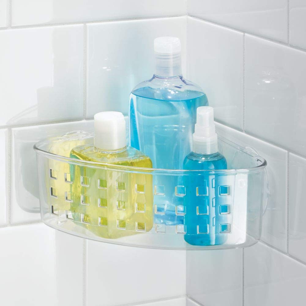 Idesign Plastic Corner Shower Caddy And Bathroom Organizer Basket With Suction Cups - 9 '' X 7 '' X 3.5 '', Clear