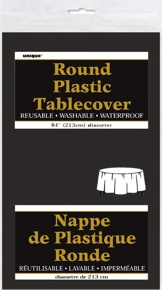 Elegant Black Solid Round Plastic Table Cover (84'')- Premium Waterproof Tablecloth - Perfect For Parties & Events, 1 Pack