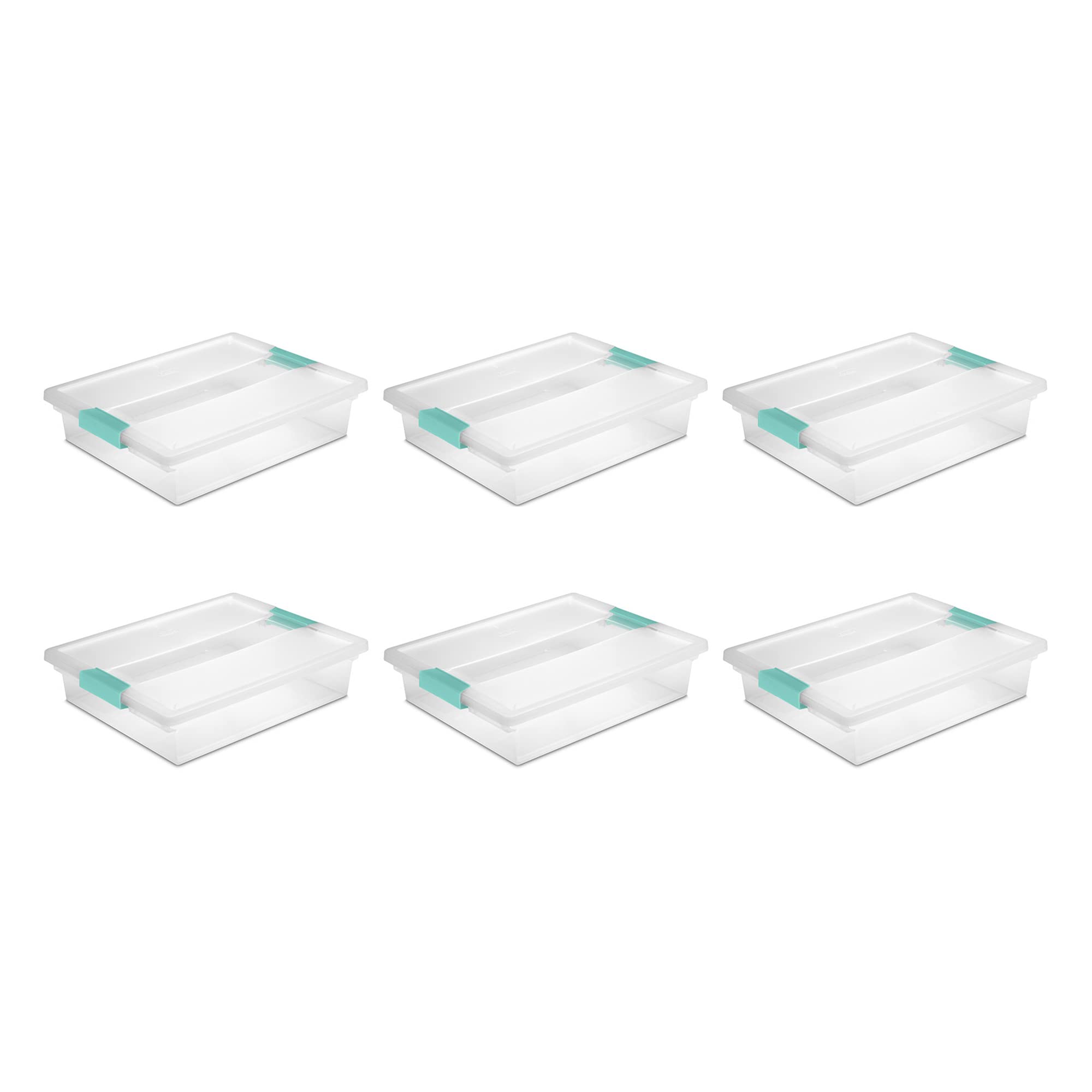 Sterilite Large Clip Box, Stackable Small Storage Bin With Latching Lid, Plastic Container To Organize Paper, Office, Clear Base