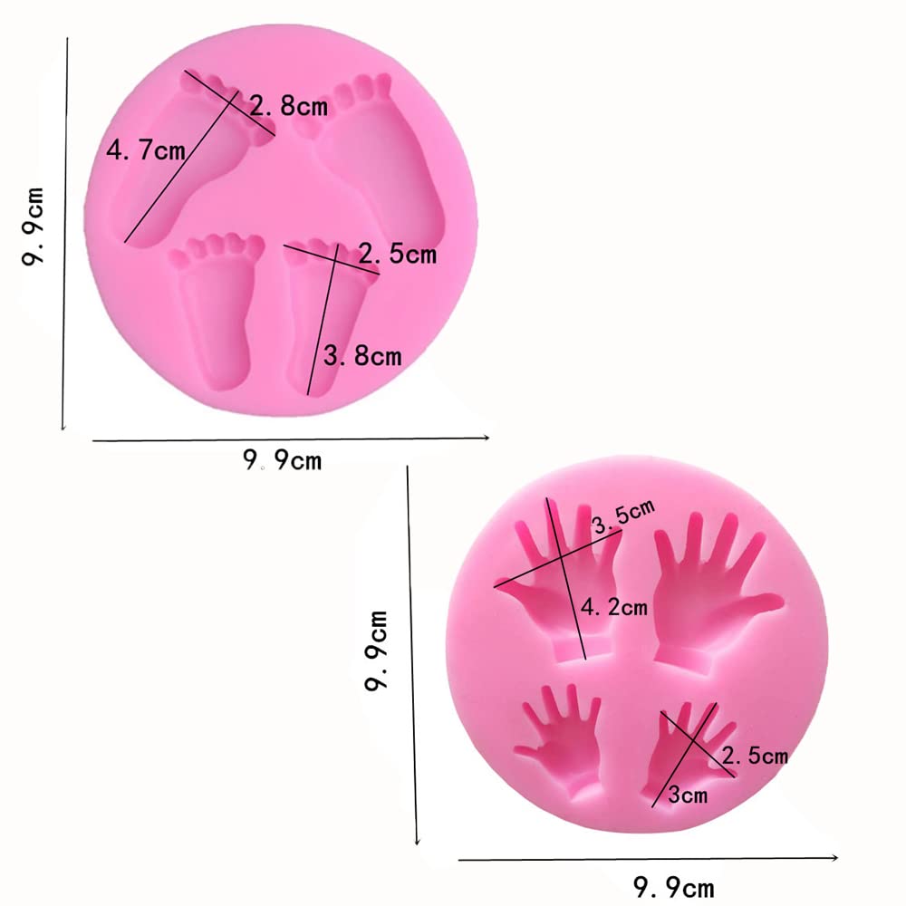 2Pcs 3D Baby Feet Hands Silicone Molds For Christening Baby Shower Fondant Candy Making Tools Baby Foot Print Chocolate Mold Des