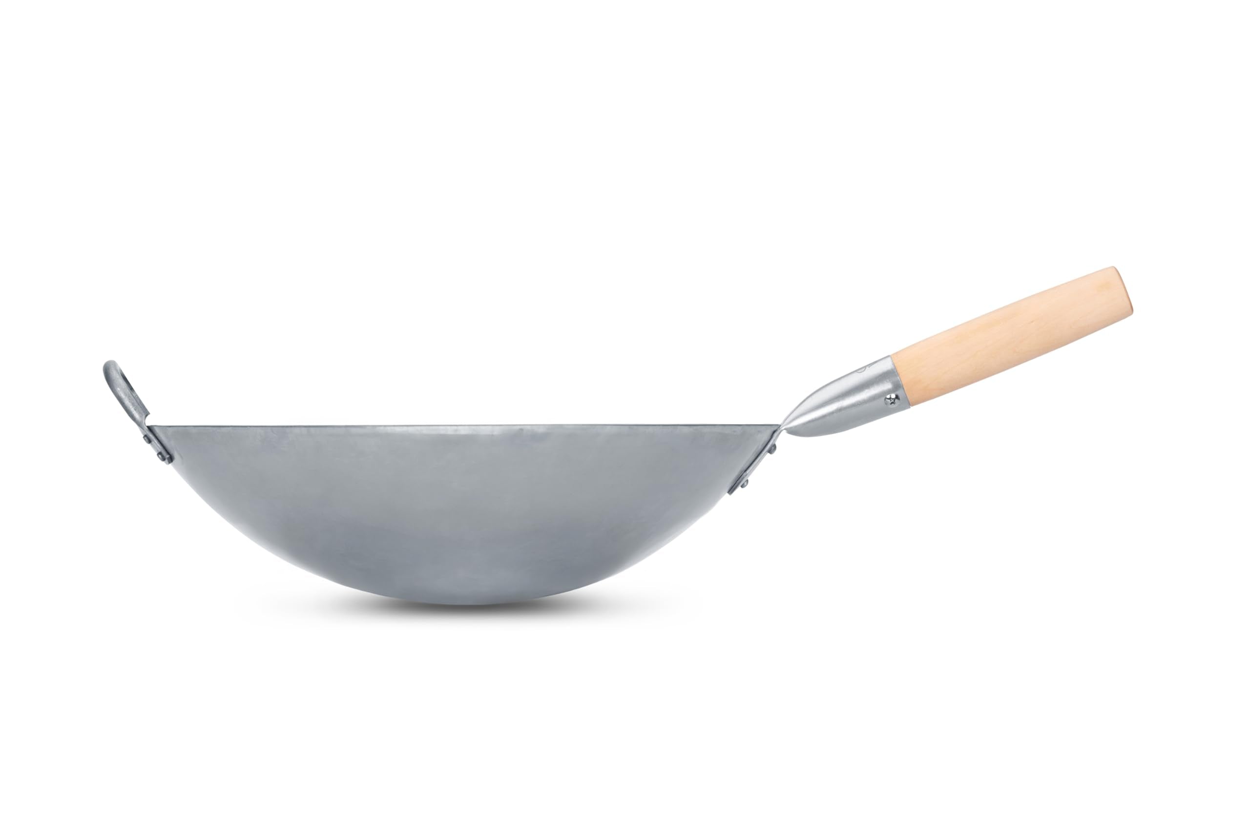 craft Wok Traditional Hand Hammered carbon Steel Pow Wok with Wooden and Steel Helper Handle (14 Inch  Round Bottom)  731W88