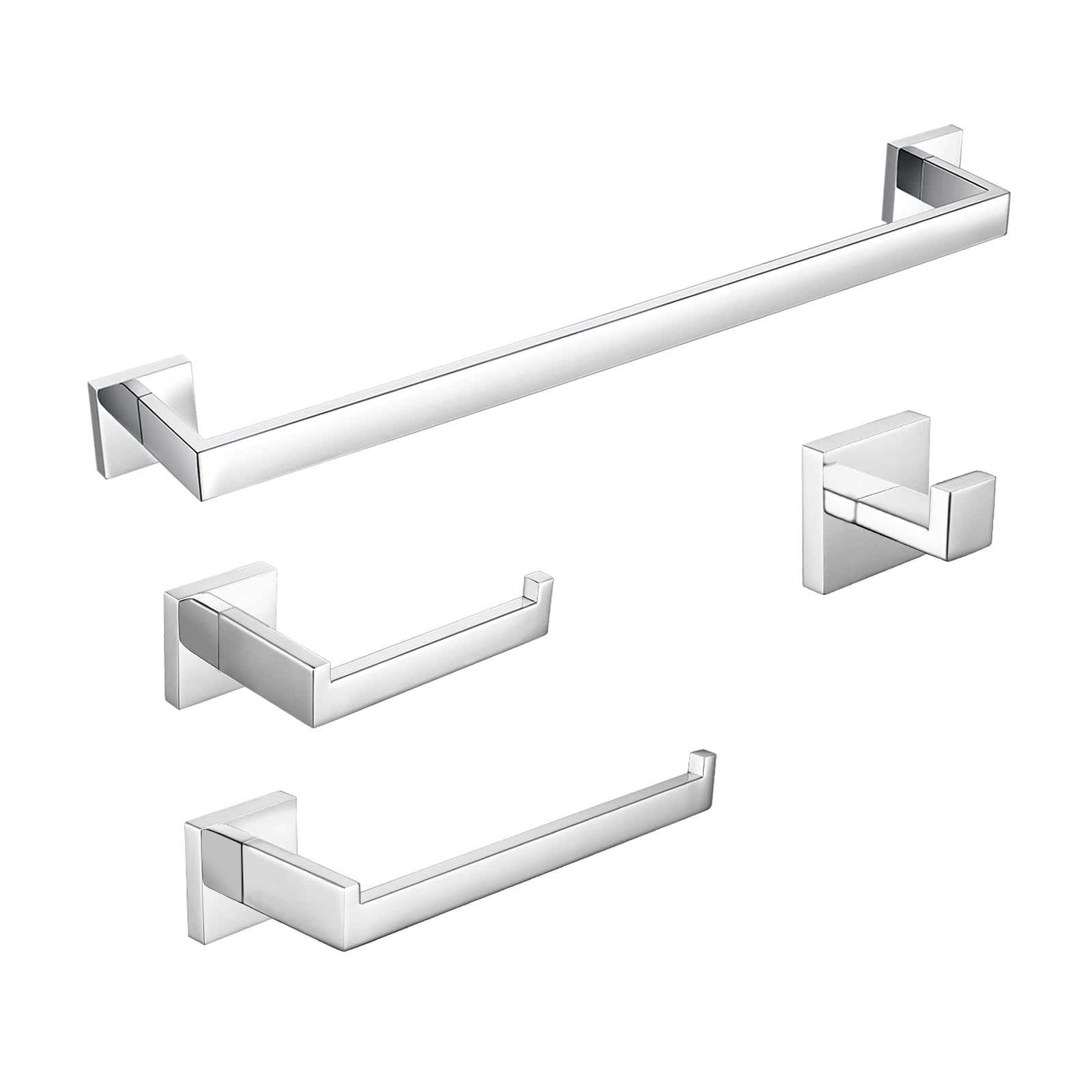 BAGNOLUX Pholished Chrome Bathroom Accessories Set  4-Piece Wall Mounted Towel Bar Set Heavy Duty  23.6 Inch