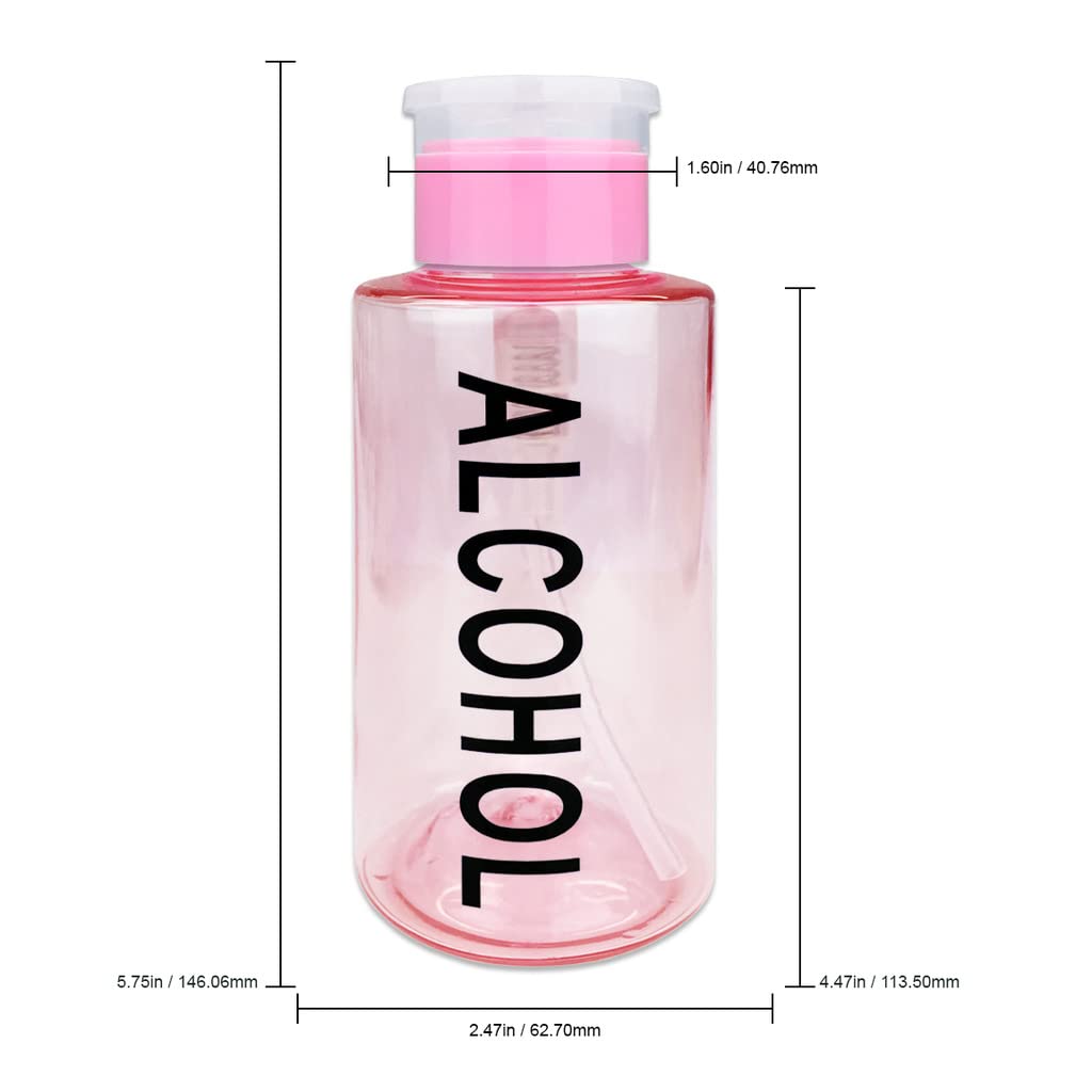 10Oz Pink With Word Imprint Push Down Pump Dispenser Empty Refillerable Bottle With Flip Top Cap - For Nail Polish, Travel, Cosm
