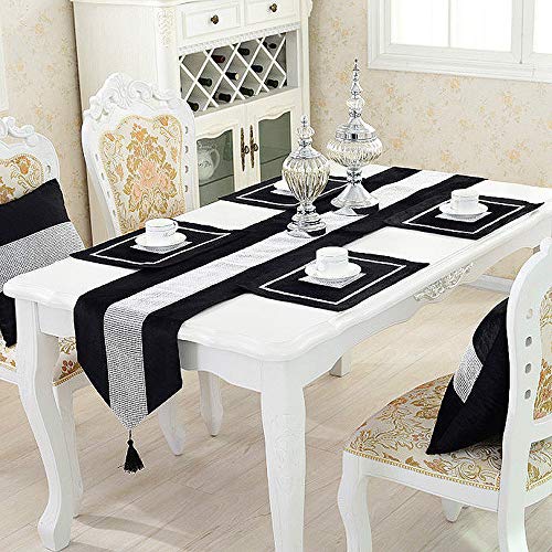Hemiaor Black Sequined Rhinestone Contracted Tassel Table Runner And Dresser Scarves Doily 13 By 84 Inch