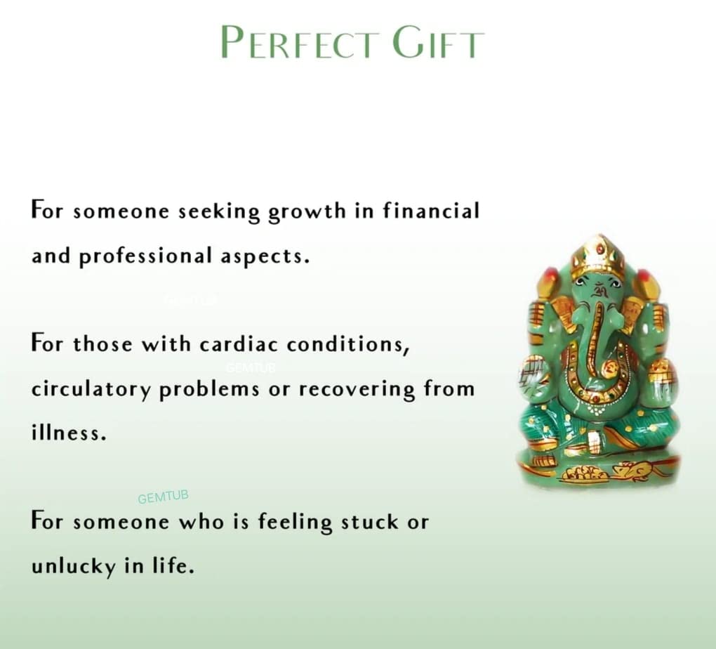 Gemtub Handcrafted And Hand Painted Natural Green Aventurine Ganesha Idol Ganesh Ji Murti For Home And Gifting Purpose Size 3 In