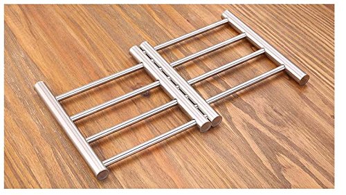 Leoyoubei 8x9 Metal Adjustable Trivet Wite from 9'' to 15'' Multi-Purpose Spoon Rest and Kitchen Table mats Shrink Pads Non-Sliding hot pad and Pot Holder (Silver)