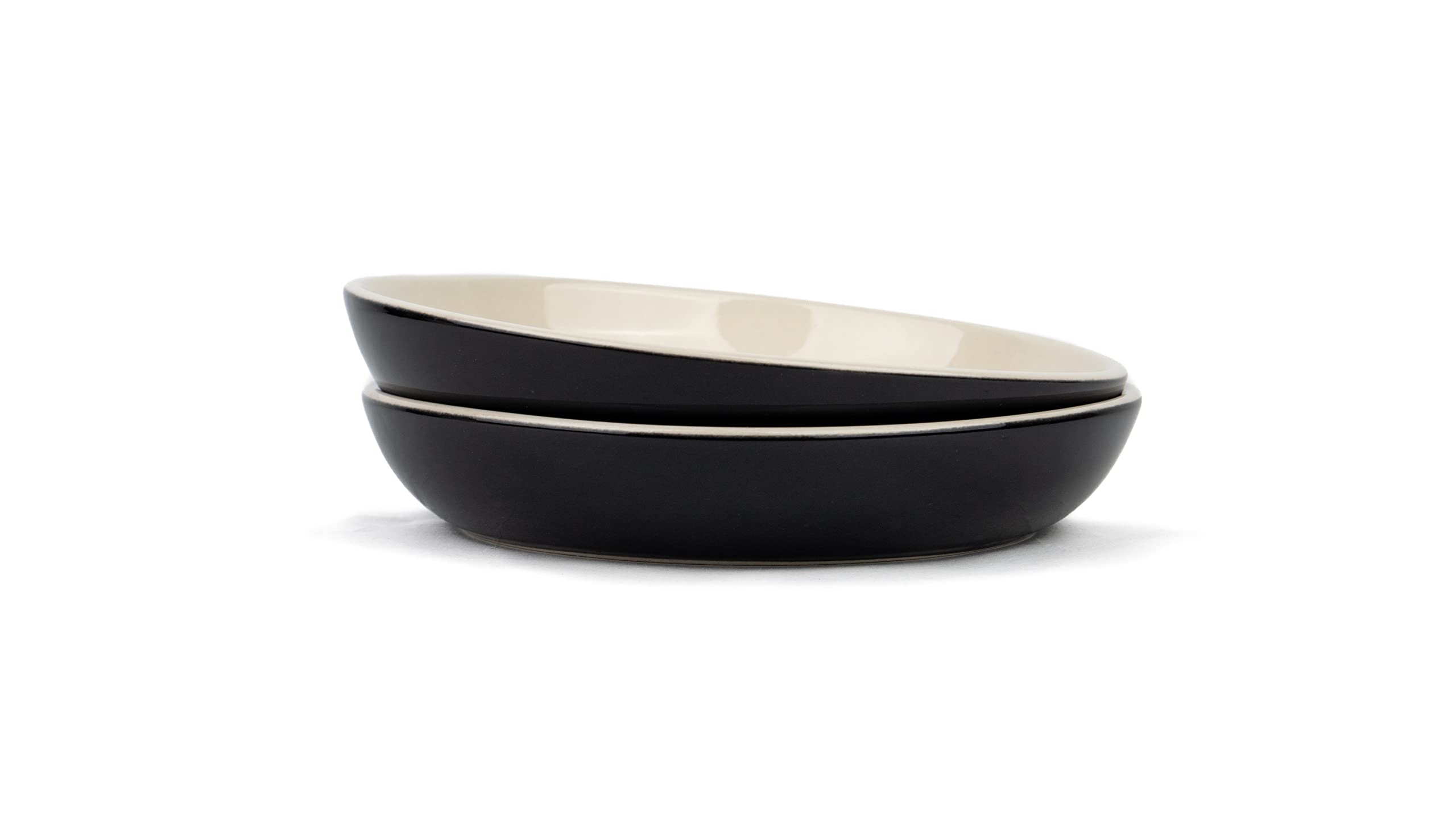 Shay Ceramic Pasta Bowl Set, 22Cm, 2 Pc S, Black Outside|Glossy Finish|Stoneware Ceramic Serving Bowls|Pasta Plate|Deep Plate|Ce