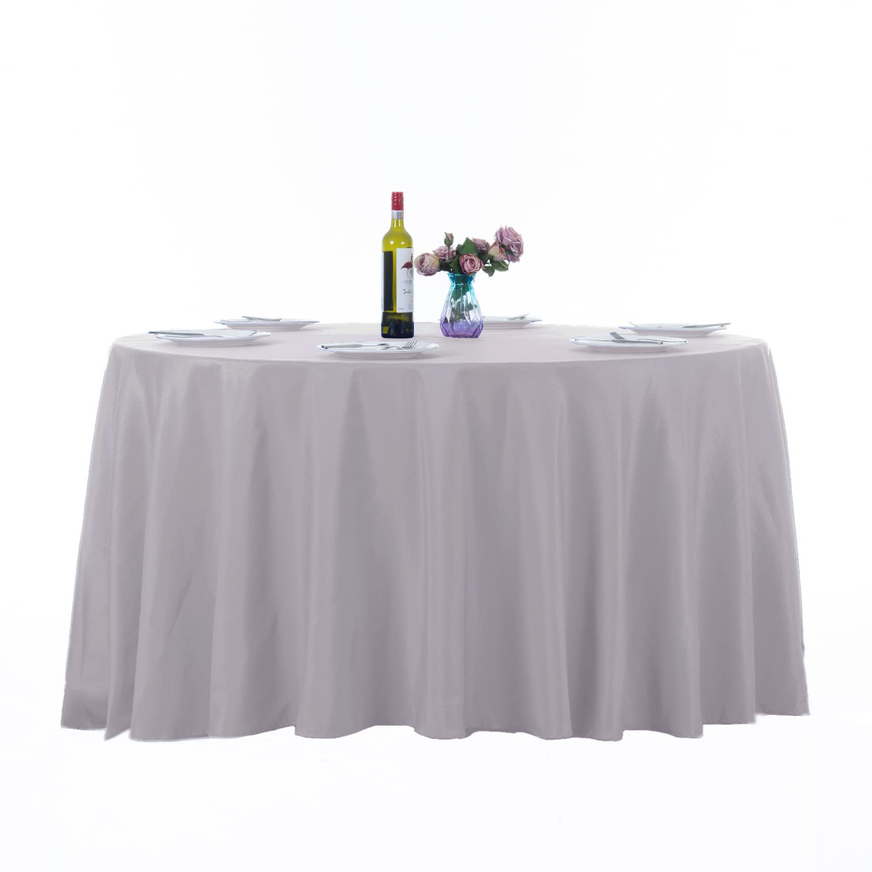 Ascoza 2Pack 132 Inch Silver Round Tablecloth In Washable Polyester Fabric For Wedding/Banquet/Restaurant/Parties
