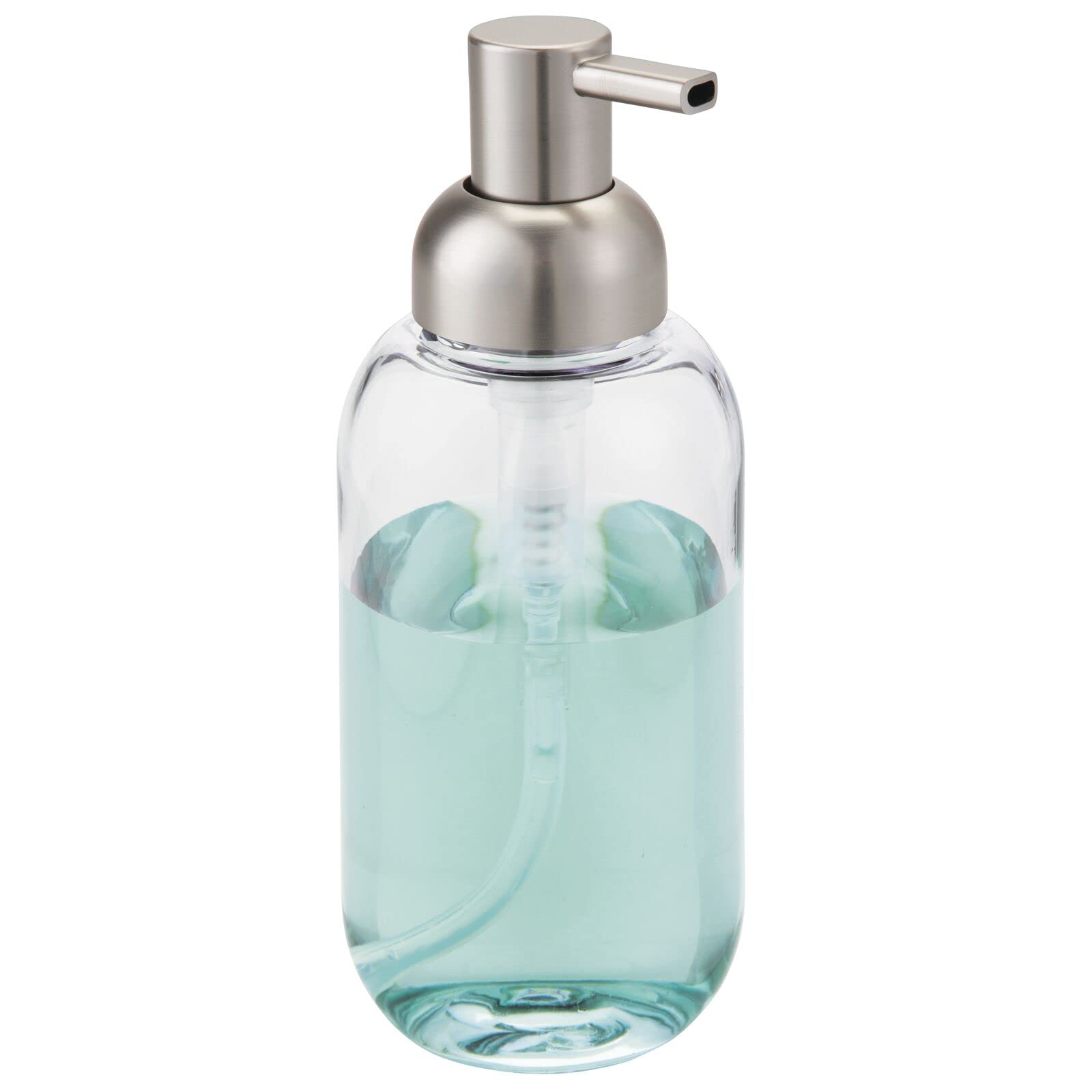 mDesign Round Plastic Refillable Liquid Soap Dispenser Pump Bottle for Bathroom Vanity Countertop, Kitchen Sink - Holds Hand Soa