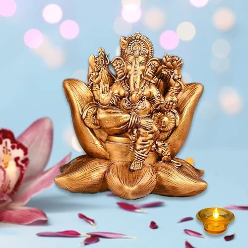 A&S Ventures Kamal Laxmi Ganesh Gold Idol Polyresin Laxmi Ganesh Ji Lakshmi Devi Idol Lord Ganesh Ji Statue For Home Puja Goddes