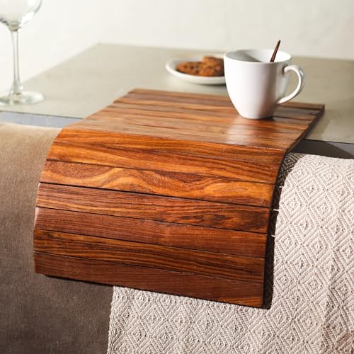 Wood Art Store Wooden Flexible & Foldable Tray For Serving | Sofa Armrest Tray | Wooden Table Rectangular Mat For Food Drinks & 