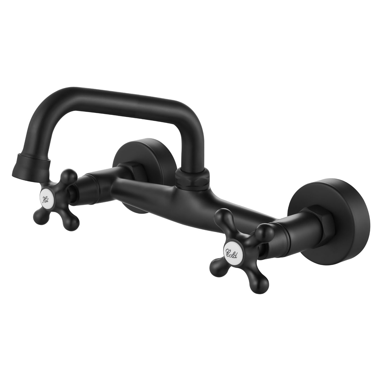 Airuida Wall Mount Kitchen Sink Faucet For 6 Inch(15Cm) Spout Reach 8 Inch Center Adjustable Center Double Cross Handles Hot And