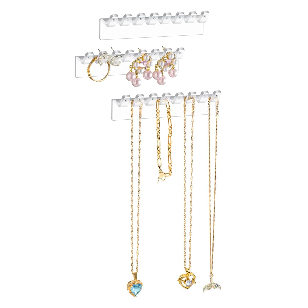 Maycreate 3Pcs Acrylic Necklace Hanger Wall Mounted Transparent Necklace Organizer Hanging Jewelry Organizer, Earrings And Brace