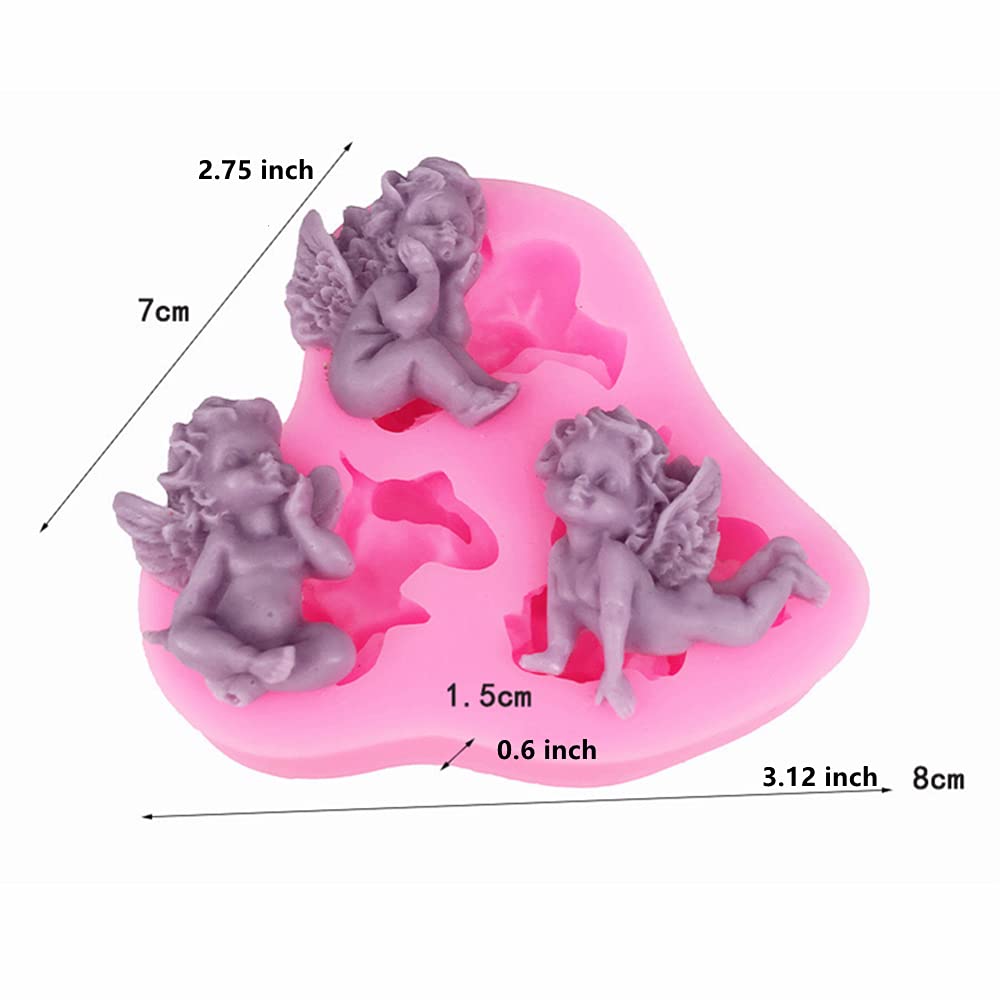 2Pcs 3D Angel Baby Shape Fairy Or Angel With Flowers Silicone Cake Decorating Mold, For Fondant Cake Decoration, Cupcake Topper,