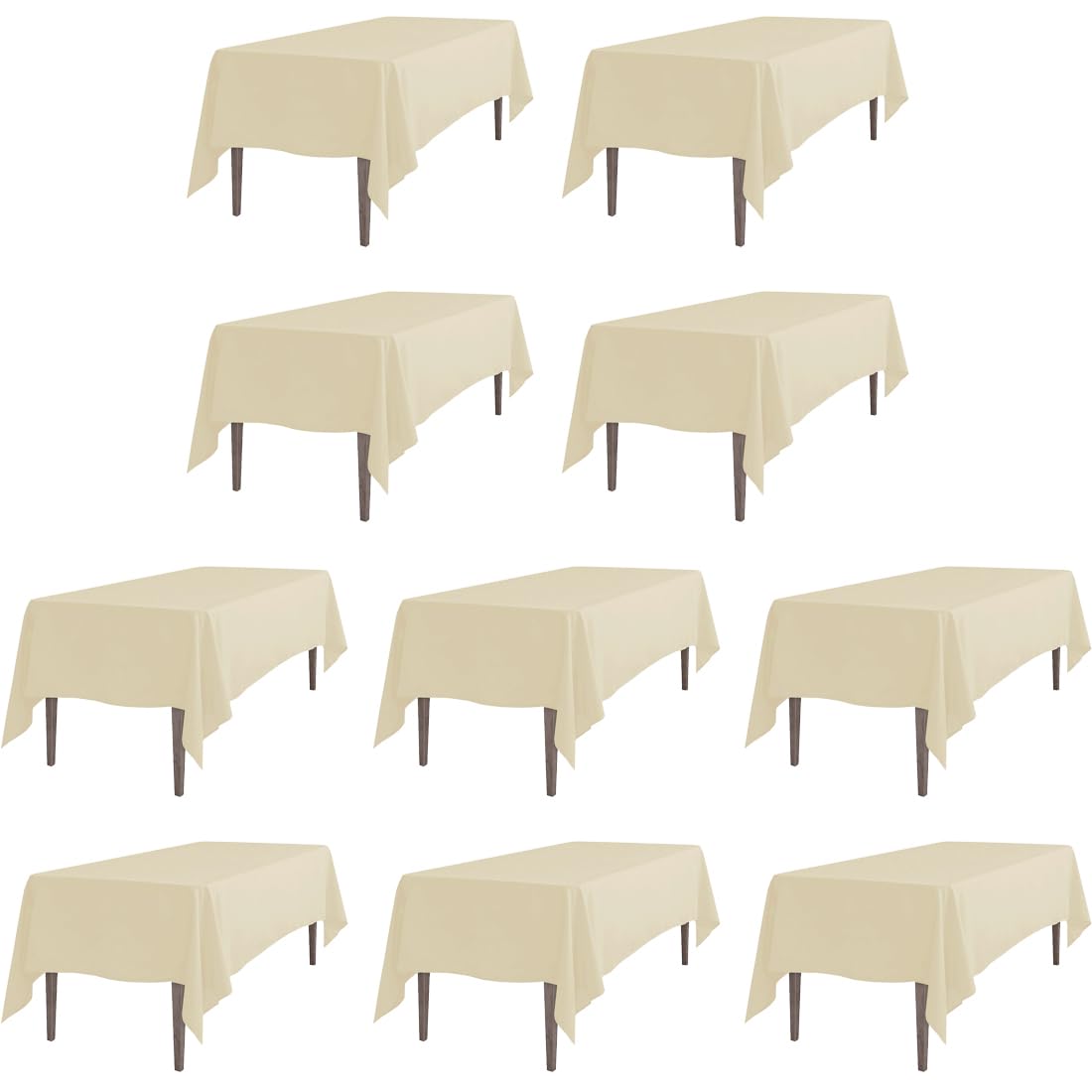 Ltc Linens 10 Pack Beige Rectangular Tablecloths 60 X 126 Inch For 8 Feet Rectangle Banquet Tables With Half-Drop - Stain And Wr