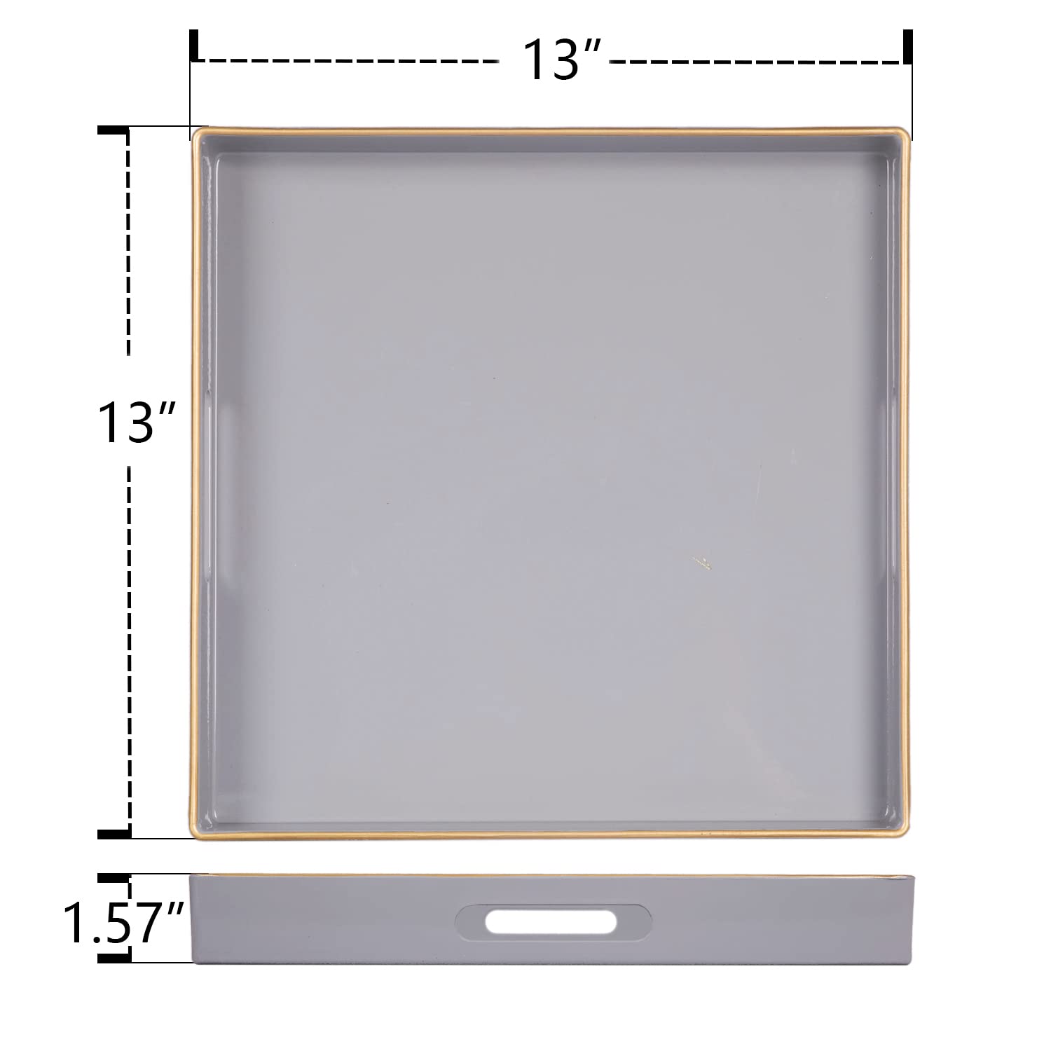 MAONAME Decorative Tray  Gray Serving Tray with Handles  Coffee Table Tray  Square Plastic Tray for Ottoman  Bathroom  Kitchen  13''x13''x1.57''