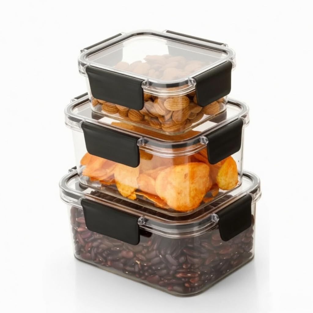 Jupiverse Airtight Food Storage Containers Set Of 3 | 1000Ml, 600Ml, 300Ml | BpaFree Leakproof Kitchen Organizers For Fridge & 