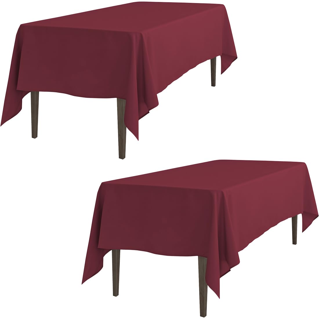 Ltc Linens 2 Pack Rectangular Tablecloths Burgundy 60 X 126 Inch For 8 Ft Rectangle Banquet Tables With Half-Drop - Stain And Wr