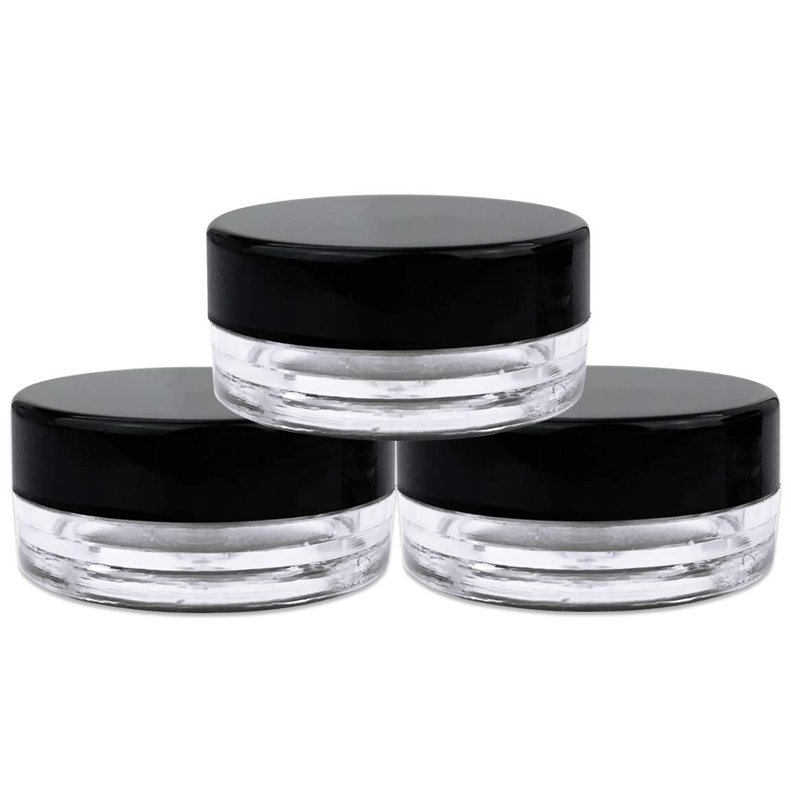Beauticom (100 Pieces Jars + Lid) 3G/3Ml Round Clear Jars With Black Screw Cap Lids For Scrubs, Oils, Toner, Salves, Creams, Lot