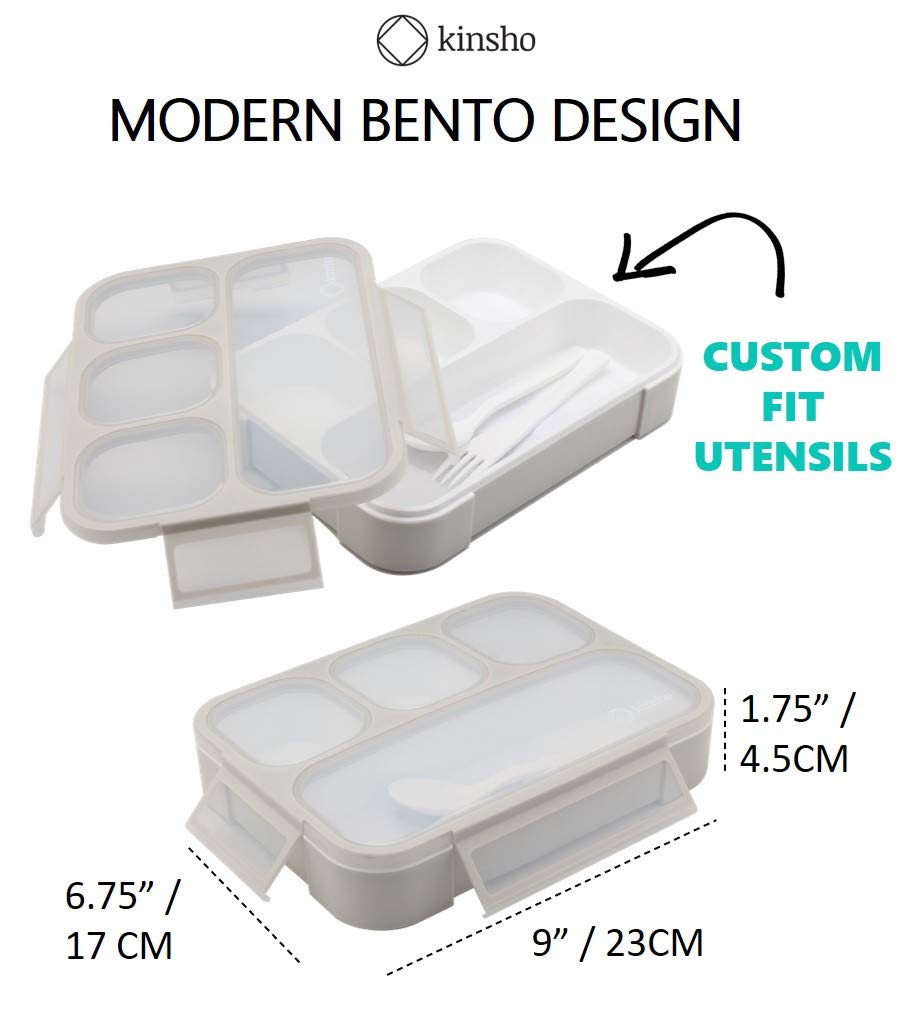 Kinsho Bento Lunch Box Container For Kids Adults, Leakproof Portion Control Meal Prep Containers, Japanese Style Boxes With 4 Co