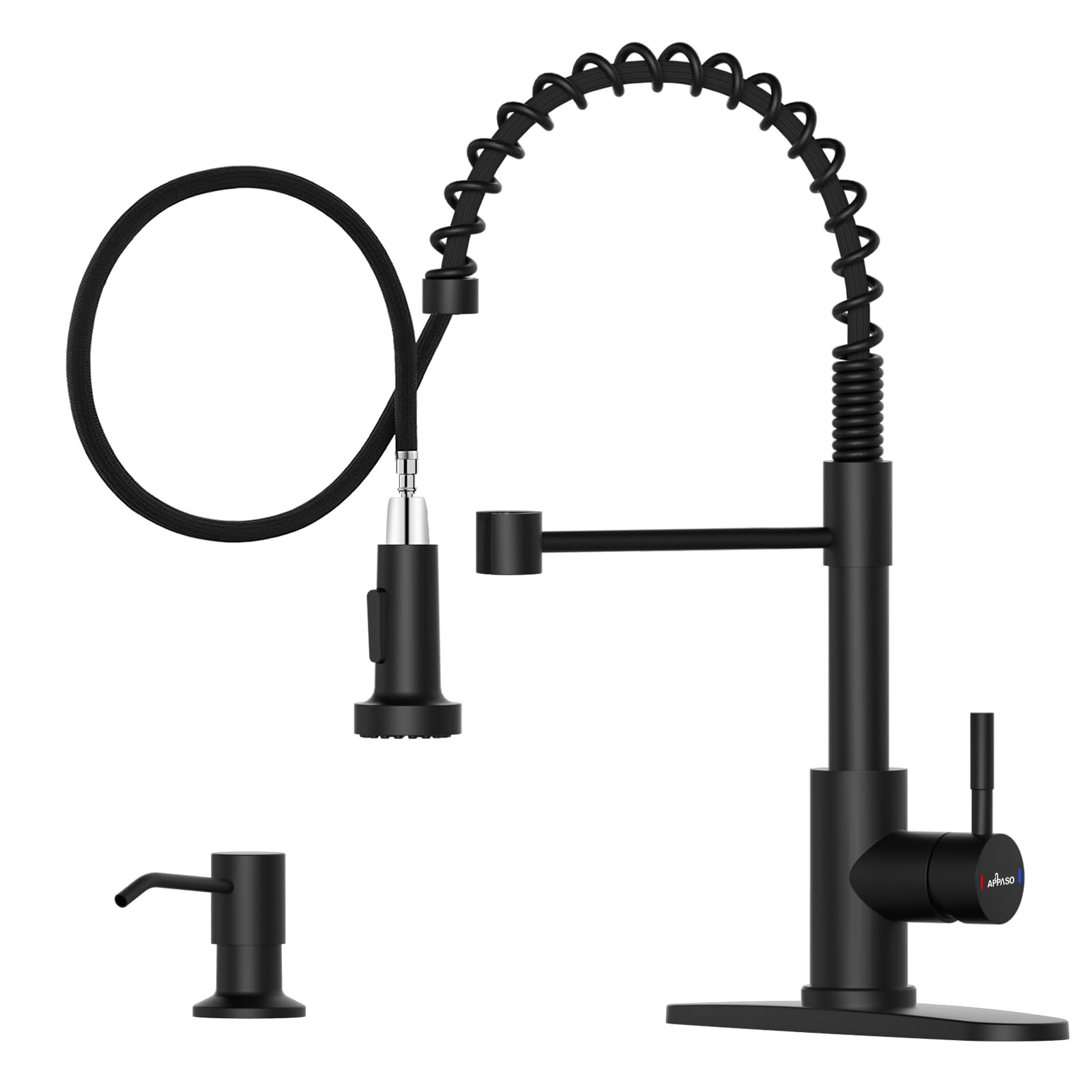 Appaso Black Kitchen Faucet With Soap Dispenser, 18'' Commercial High Arc Tall Modern Single Handle Spring Kitchen Sink Faucet W