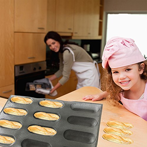 Bluedrop Silicone Baby Sandwich Forms Hot Dog Bread Molds Eclair Sheets Non Stick Bakery Trays Rolls Baking Sheets 12 Caves 6.5