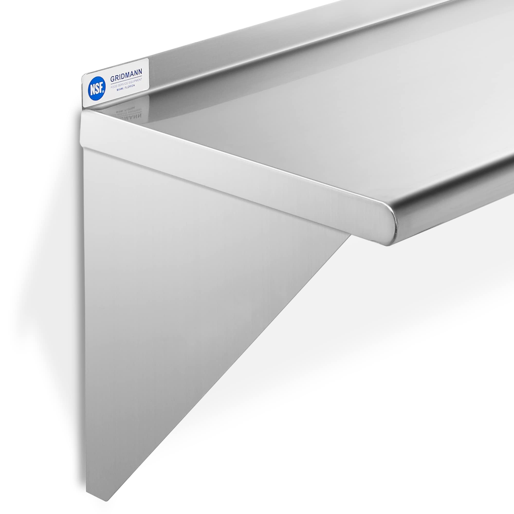 GRIDMANN 14'' x 48'' Stainless Steel Wall Mount Shelf with Backsplash  Commercial Grade - NSF Certified 18 Gauge Shelving for Restaurant  Kitchen  Utility Room  Garage