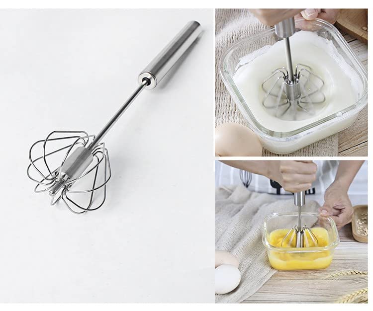 Stainless Steel Egg Whisk, Hand Push Rotary Whisk Blender Versatile Milk Frother Hand Push Mixer Stirrer Make Froth, Foam & Whip