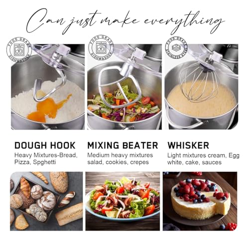 INALSA Stand Mixer 1200W|Pure Copper Motor|5.3L SS Bowl With Splash Guard|Metal Gears for Extra Durability|Accessories Included|