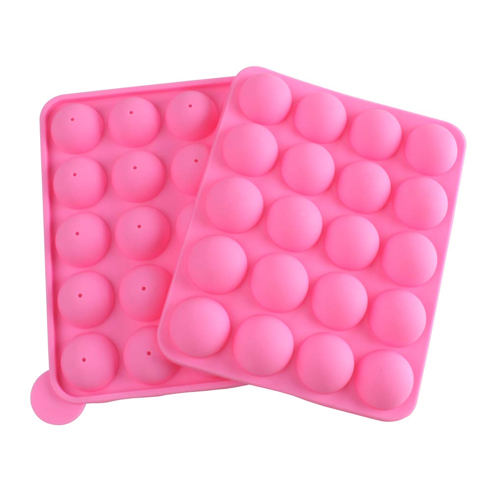 Warmbuy 20 Cavity Silicone Cake Pop Mold Lollipop Baking Mold Tray With Sticks, Pink
