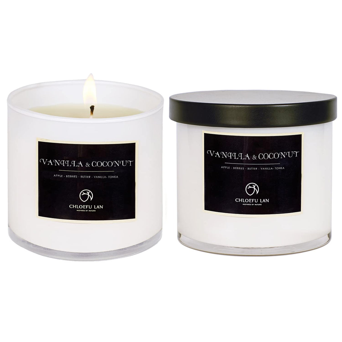Chloefu LAN Vanilla & Coconut Scented Candle Sets Luxury Soy Jar Candle 7.1oz45 Hour Long Lasting Burn Highly Scented Valentines