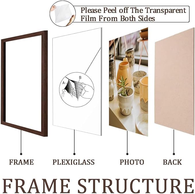 KTKDE A1 Poster Frame 23.4x33.1 Walnut Woodgrain, Vertical & Horizontal Wall Hanging Large Picture Frame for Photos, Posters & A