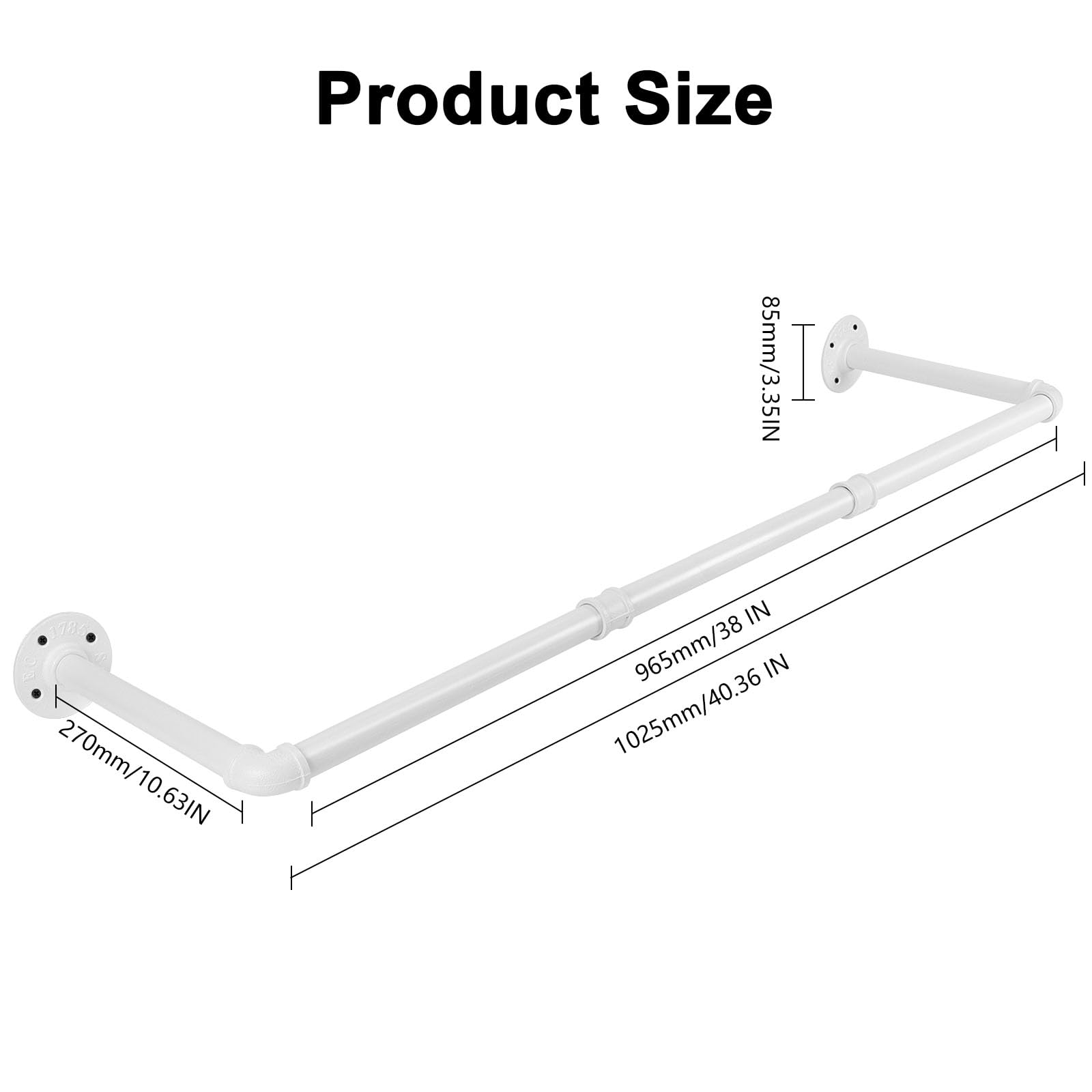 Jeasor Industrial Iron Pipe Clothes Hanging Bar Diy Wall-Mounted Garment Rack Heavy Duty Clothing Rack For Bedroom, Laundry Room