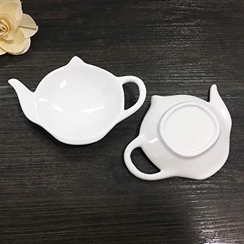 Sizikato 4Pcs Pure White Ceramic Tea Bag Holder Tea Bag Coasters Teapot-Shaped Dish Spoon Rests Snack Dish Seasoning Dish.