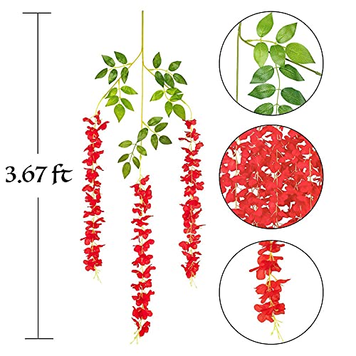 Mundeya Artificial Hanging Wisteria Flower Vine, Pack Of 6, Red