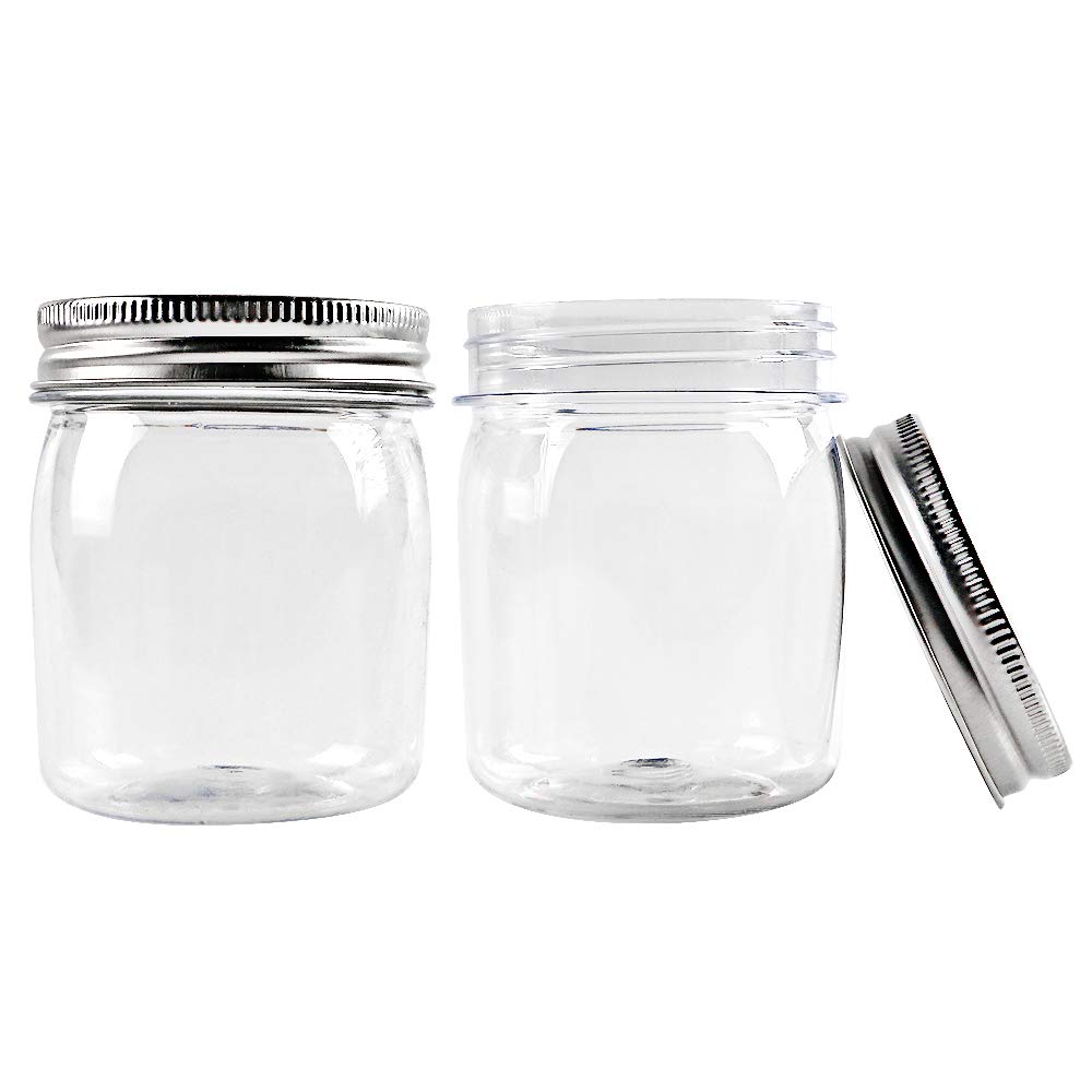 Novelinks 8 Ounce Clear Plastic Jars Containers With Screw On Lids - Refillable Round Empty Plastic Slime Storage Containers For