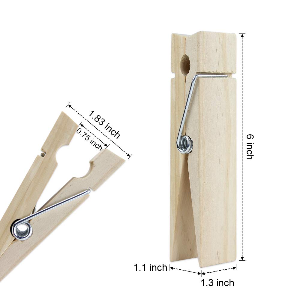 Riverking Big/Giant Clothes Pins,Natural Wooden Craft Clips,Photo Wooden Clips For Photo Paper Diy,Wedding And Bathroom Decorati