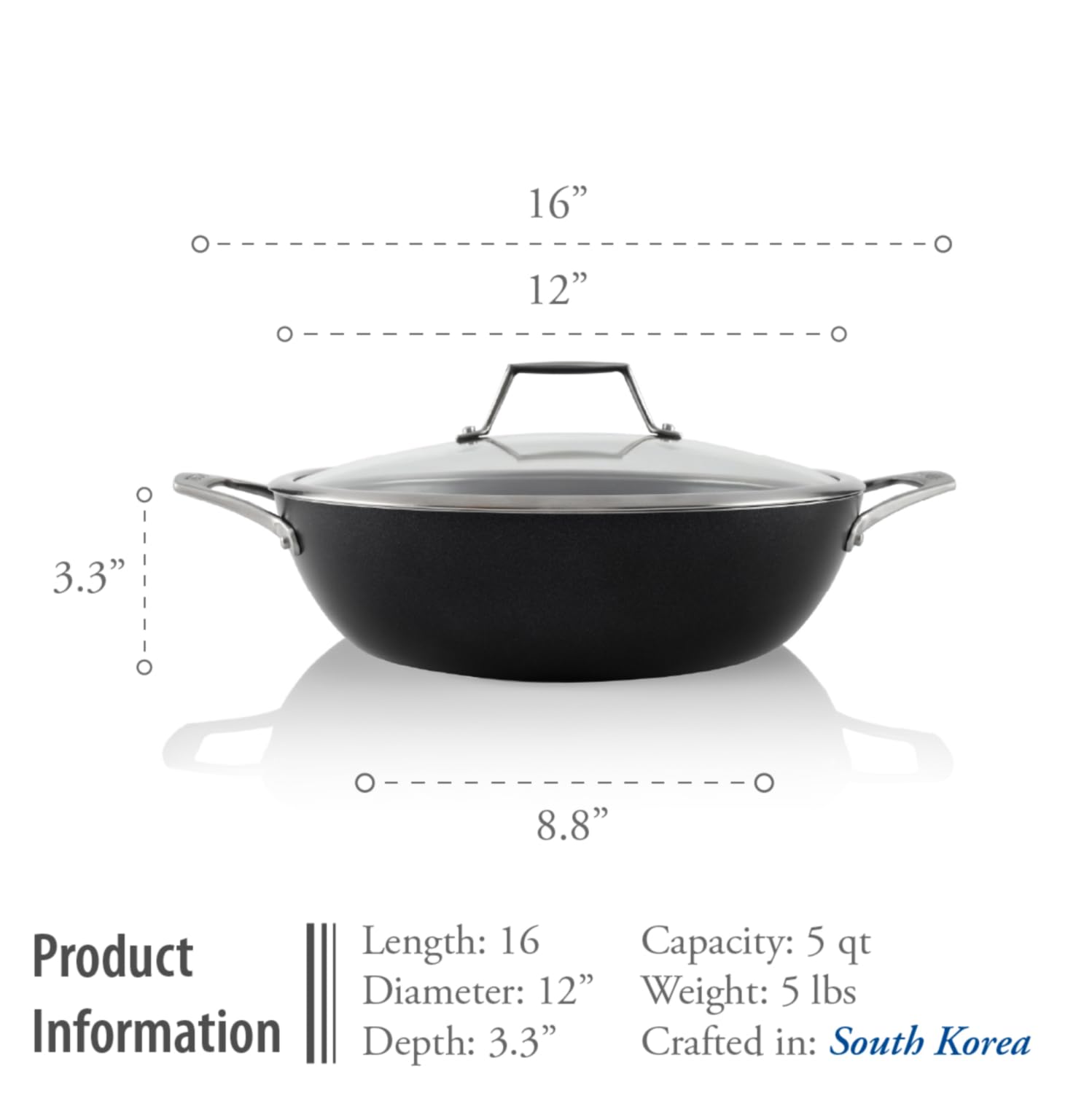Techef - Onyx Collection, 5 Qt / 12-In Nonstick All Purpose Everyday Pan/Chef'S Pan With Cover, Made In Korea