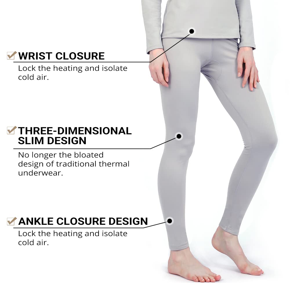 Herobiker Thermal Underwear Women Ultra-Soft Set Base Layer Top  Bottom Long Johns Warm With Fleece Lined Winter Grey