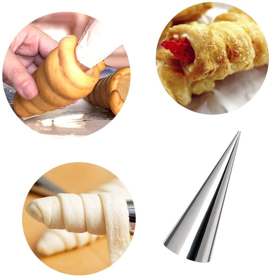 AMBESTAR Cream Horn Moulds - 10 Pack 5-inch Stainless Steel Non-stick Baking Forms for Croissants, Brioche, Desserts, and Ice Cream Cones