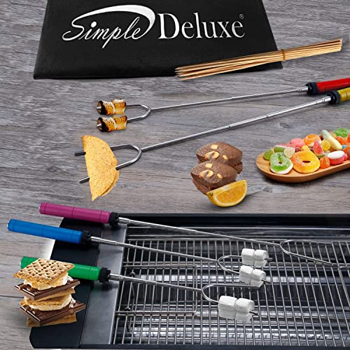 Simple Deluxe 10 Pcs 34 Inch Marshmallow Roasting Sticks Smores Kit, Extendable Design Telescoping Skewers & Hot Dog Forks With
