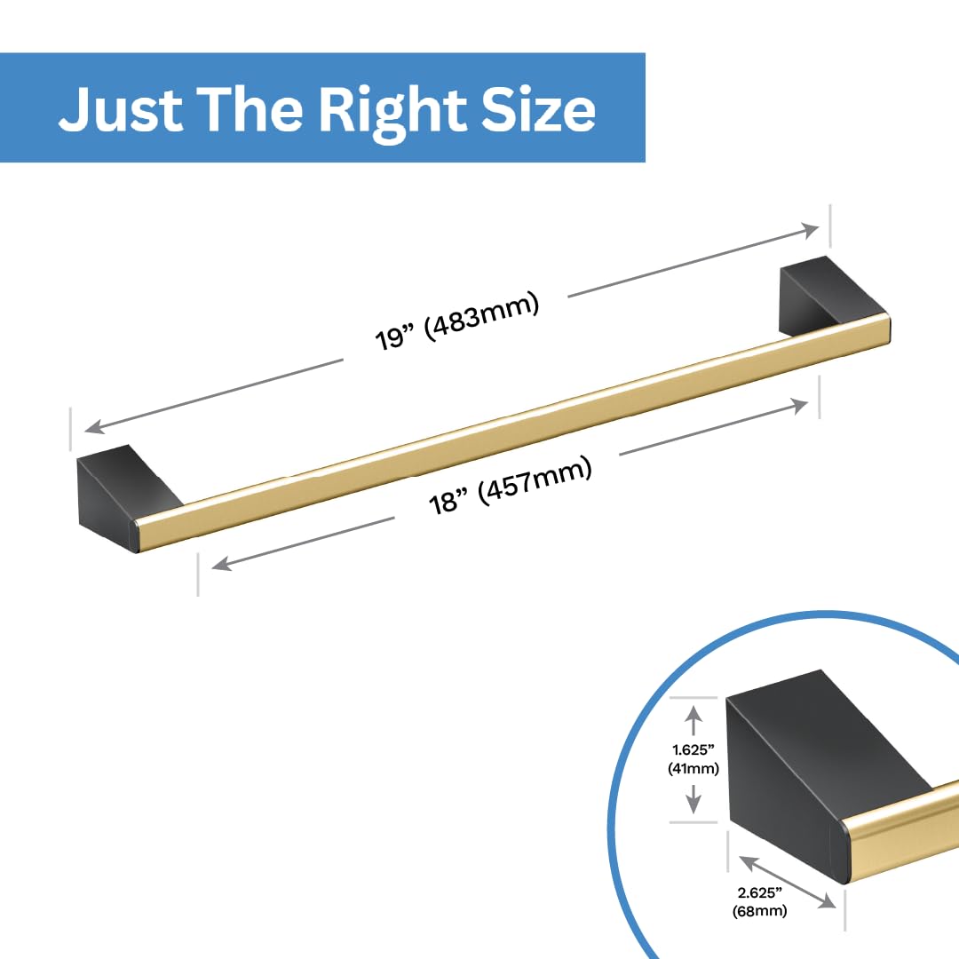 Gatco 5671 A-Line Towel Bar, 18 Inch, Brushed Brass Matte Black Combo
