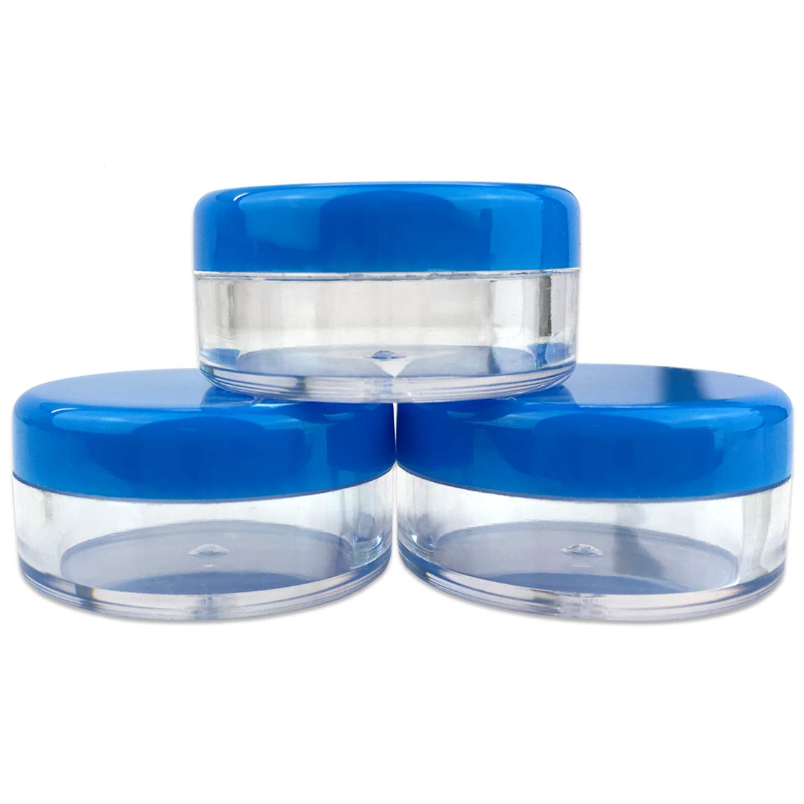 Beauticom (Quantity: 25 Pieces) 5G/5Ml Round Clear Jars With Blue Lids For Lotion, Creams, Toners, Lip Balms, Makeup Samples