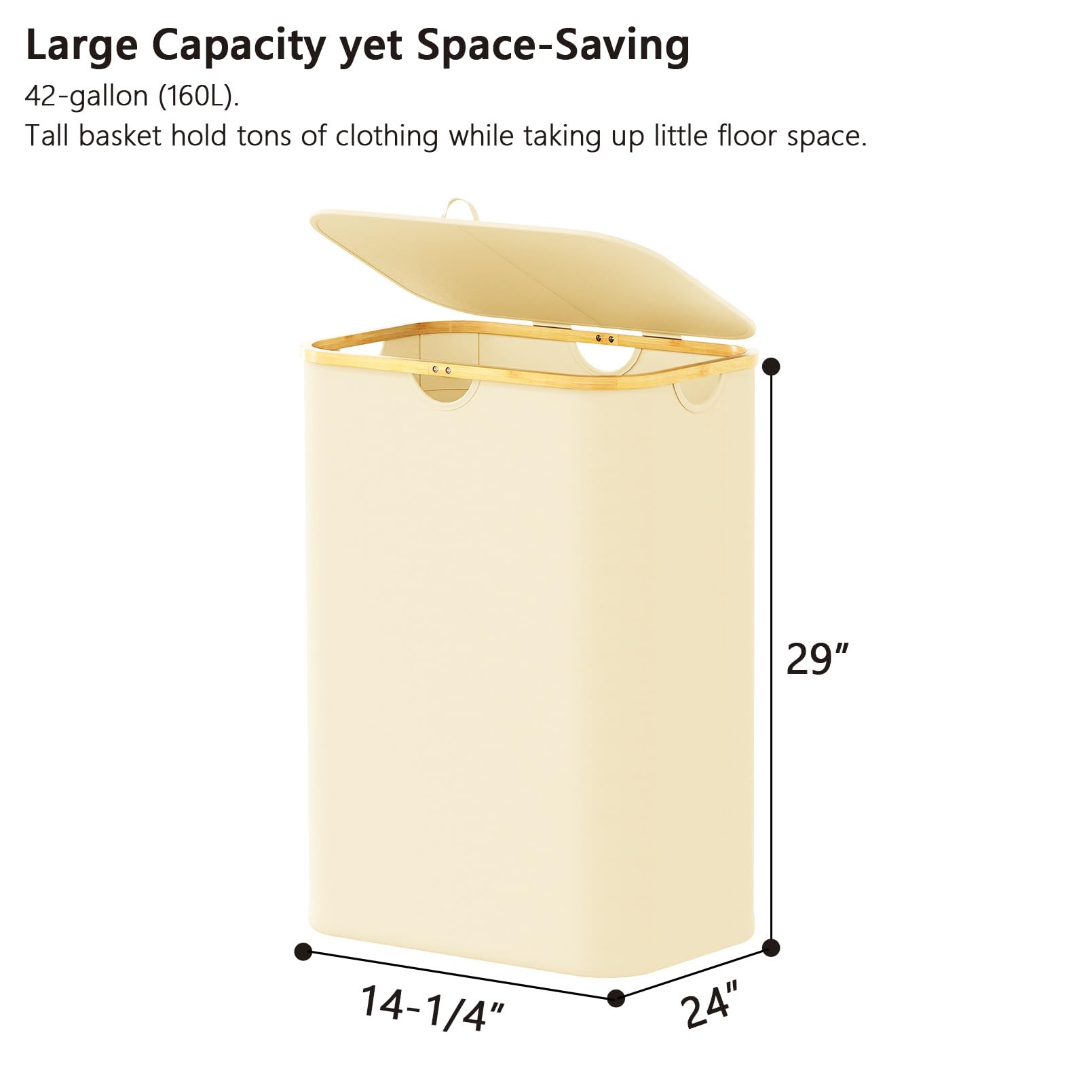 Spaceaid Double Laundry Hamper 2 Section With Lid And Removable Laundry Bags, 160L Clothes Basket With Bamboo Handles, Large Col